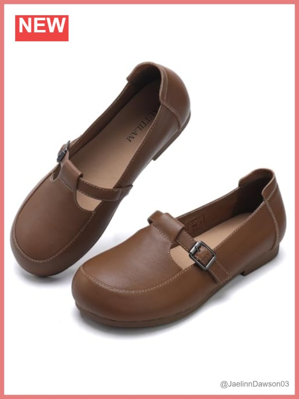 Leather Round Toe Buckle Flats Women Slip-On Dressy Work Shoes